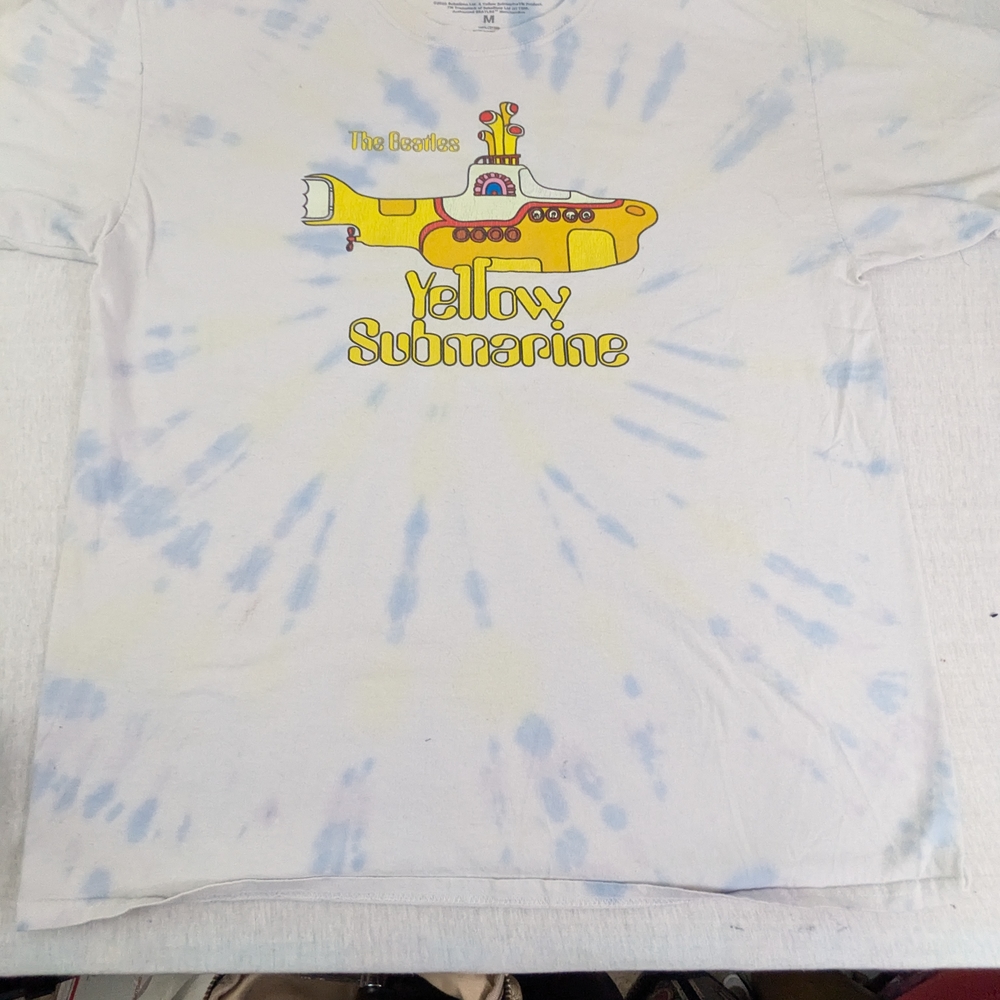 The Beatles We All Live In A Yellow Submarine Blue & White Tie Dye Tee Medium